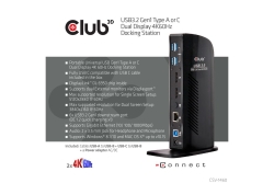 Club3D 4K Dockingst.60Hz USB3 ->6xUSB3/2xDP/LAN/Audio bl. retail