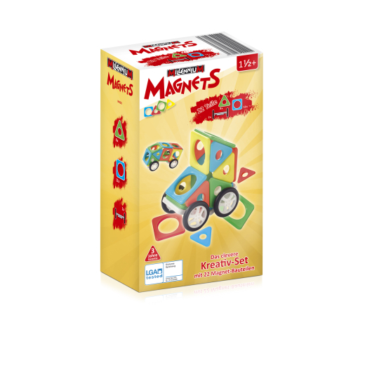 Millennium Magnets Cars, 8 Dreiecke, 12 Quadrate, 2 Räders.