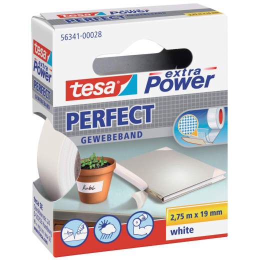 Gewebeklebeband extra Power Perfect - 2,75 m x 19 mm, weiß