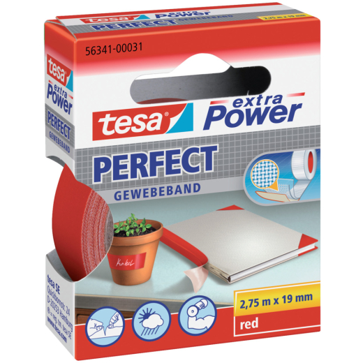 Gewebeklebeband extra Power Perfect - 2,75 m x 19 mm, rot
