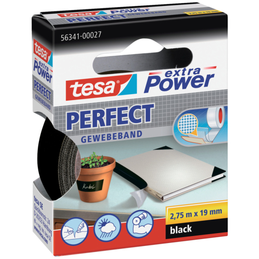 Gewebeklebeband extra Power Perfect - 2,75 m x 19 mm, schwarz