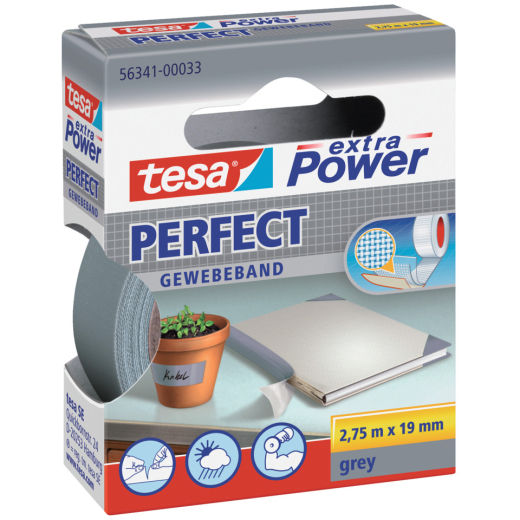 Gewebeklebeband extra Power Perfect - 2,75 m x 19 mm, grau