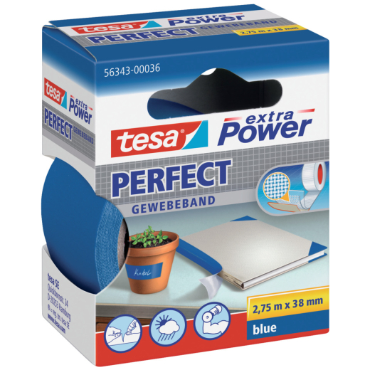 Gewebeklebeband extra Power Perfect - 2,75 m x 38 mm, blau