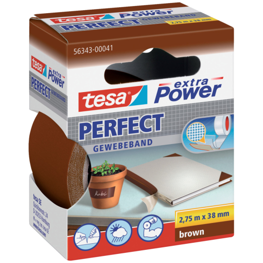 Gewebeklebeband extra Power Perfect - 2,75 m x 38 mm, braun