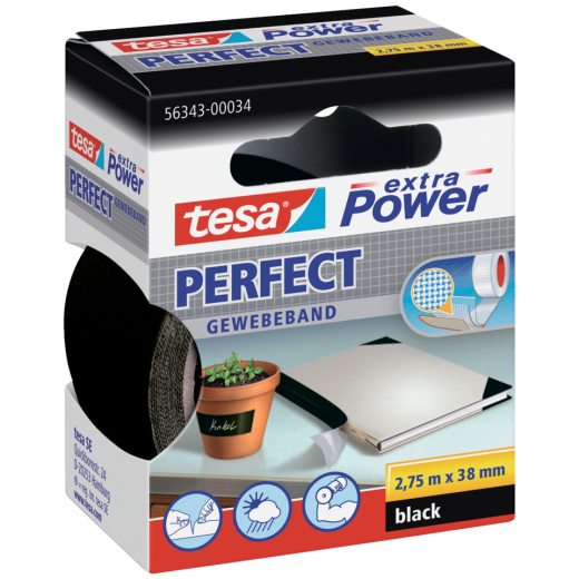 Gewebeklebeband extra Power Perfect - 2,75 m x 38 mm, schwarz