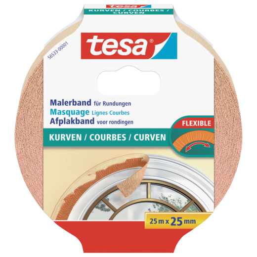 Papier-Klebeband Maler-Krepp für Rundungen - 25 m x 25 mm, beige
