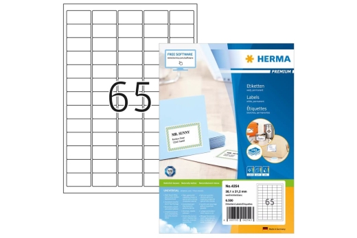 HERMA Adressetiketten A4 weiß 38,1x21,2 mm Papier 6500St.