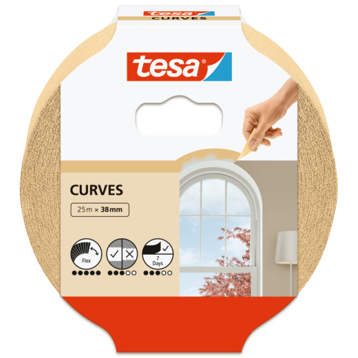 Papier-Klebeband Maler-Krepp für Rundungen - 25 m x 38 mm, beige