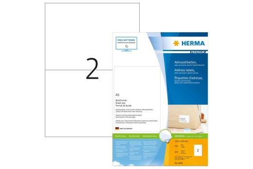 HERMA Adressetiketten Premium A5 weiß 105x148 mm 800St.
