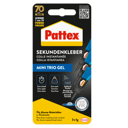 Sekundenkleber Ultra Gel - 3x1g, extra stark, flexibel