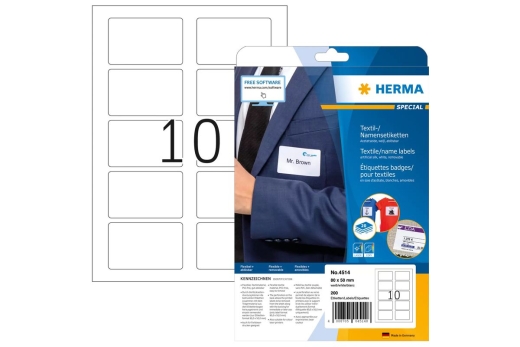 HERMA Textil/Namensetiketten A4 80x50mm weiß 200St.