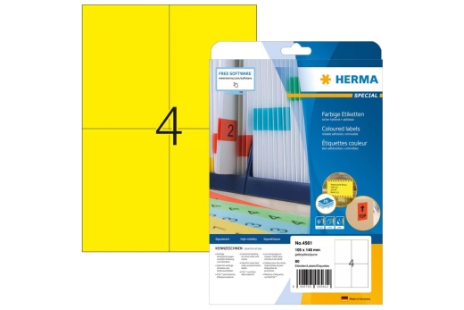HERMA Etiketten A4 gelb 105x148mm Papier matt ablösbar 80St.