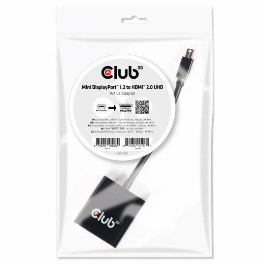 Club3D Adapter MiniDisplayPort > HDMI 2.0 3D 4K60Hz aktiv Polybeutel