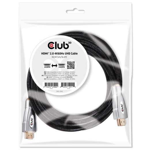 Club3D HDMI-Kabel A -> A 2.0 High Speed 4K60Hz UHD 5 Meter Polybeutel