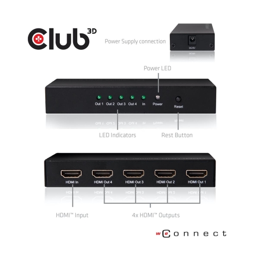 Club3D HDMI Splitter 1 Eingang -> 4 Ausgänge 4K60Hz UHD retail