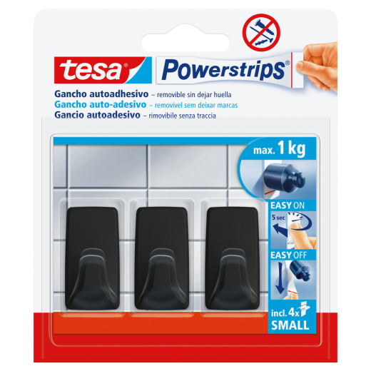Powerstrips® Systemhaken - ablösbar, S Eckig schwarz Small 1kg