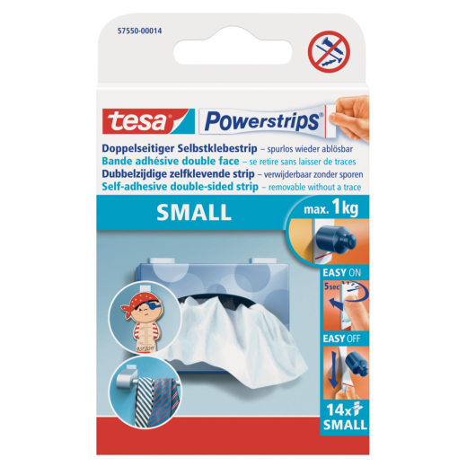 Powerstrips® Small - ablösbar, Tragfähigkeit 1 kg, weiß, 14 Stück