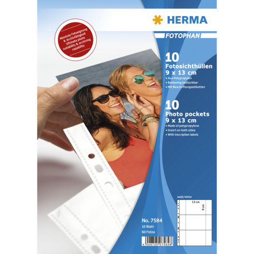 7584 Fotophan 90 x 130 mm quer weiß 10 Hüllen