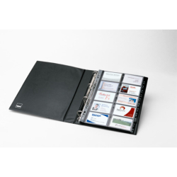 Visitenkarten-Ringbuch - zweireihig, A4, schwarz, matt, mit 20 Sichthüllen, Register A-Z, 4-Ring-Mechanik