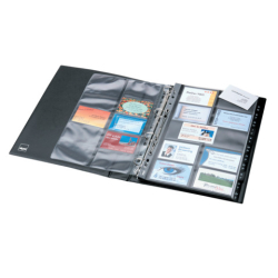 Visitenkarten-Ringbuch - zweireihig, A4, schwarz, matt, mit 20 Sichthüllen, Register A-Z, 4-Ring-Mechanik