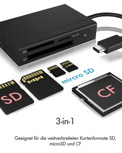 Adapter IcyBox ext. Kartenleser USB TypeC -> SD/microSD/CF retail