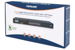 INTELLINET Switch 16-Port Gigabit PoE+ LCD-Anzeige 19 2xSFP