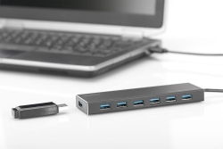 DIGITUS USB-Hub 7-Port 3.0->7xA3.0 m.Netzteil schwarz