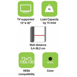 Techly Wandhalterung LCD TV 13-30 neigbar 2 Gelenke schw.