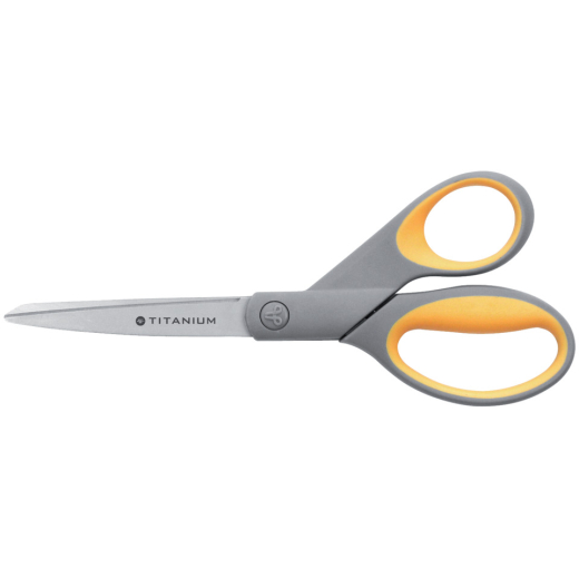 Schere Titanium Super, rostfrei, abgerundet, gerade, asymmetrisch, grau/gelb, 21cm