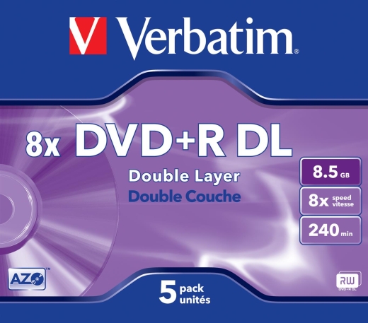 DVD+R Verbatim 8,5GB 5pcs Pack double 8x JewelCase silver retail