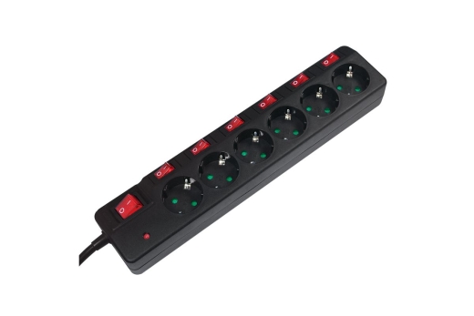 Logilink Steckdosenleiste 6-fach, 1,5m mit 6 Schalter schwar