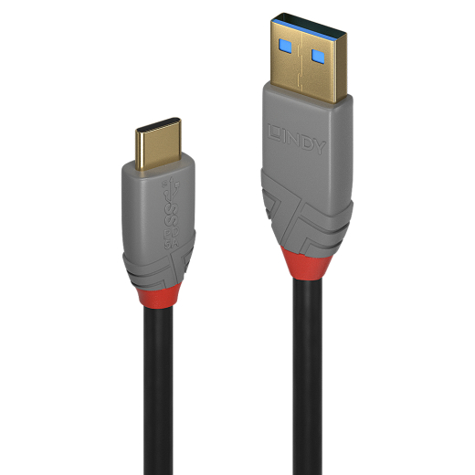 LINDY USB 3.1 Kabel Typ A/C 5A PD Anthra Line M/M 1m