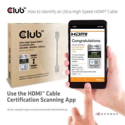 Club3D HDMI-Kabel A -> A 2.1 Ultra High Speed 10K HDR 1m retail