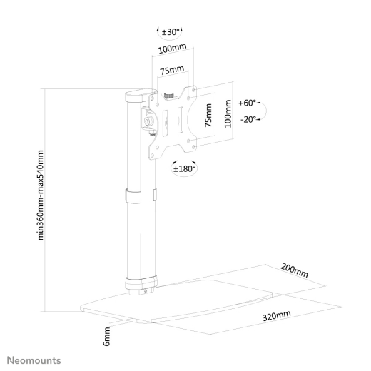 Neomounts Tischfuss 10-30 1TFT 1Gelenk schw. Max.10KG