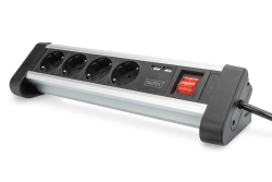DIGITUS Tischleiste 4fach,2x USB,Schalter Alu 1.5m Feststell