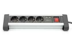 DIGITUS Tischleiste 4fach,2x USB,Schalter Alu 1.5m Feststell