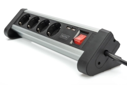 DIGITUS Tischleiste 4fach,2x USB,Schalter Alu 1.5m Feststell