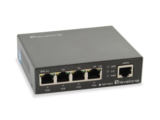 LevelOne PoE+Switch 4xGE PoE 60W unmanaged Metall
