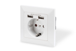 DIGITUS Unterputz Steckdose 250V + 2 x USB A, weiß