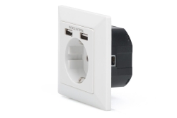 DIGITUS Unterputz Steckdose 250V + 2 x USB A, weiß