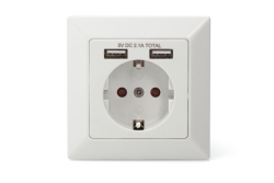 DIGITUS Unterputz Steckdose 250V + 2 x USB A, weiß