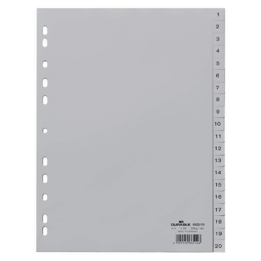 DURABLE Zahlenregister A4 1-20 PP volldeckend grau
