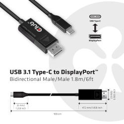 Club3D Kabel USB 3.1 Typ C > DP 1.4 8K60Hz UHD 1,8m...