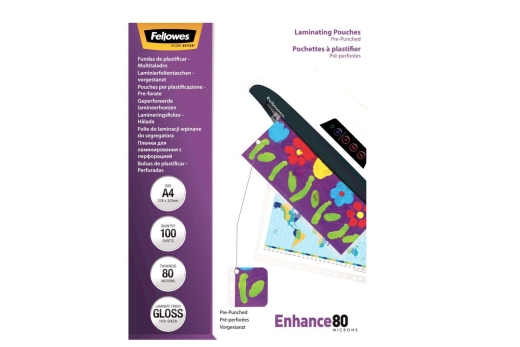 Fellowes Laminierfolie Enhance A4 gestanzt 80Mikron matt 100