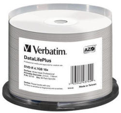 DVD-R Verbatim 4,7GB 50pcs Spin Wide printable no-ID 16x