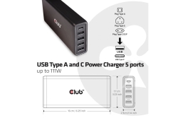 Club3D Schnellladegerät 1xUSB Typ C, 4xUSB Typ A, PD 111W retail