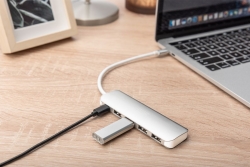 DIGITUS USB-C-Hub 4-Port 3.0->4xA3.0 1xC-PD intgr.Kabel wei