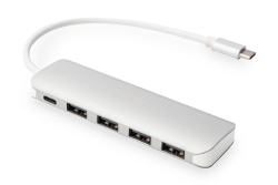 DIGITUS USB-C-Hub 4-Port 3.0->4xA3.0 1xC-PD intgr.Kabel wei