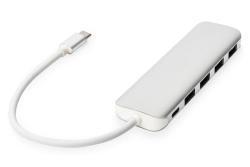DIGITUS USB-C-Hub 4-Port 3.0->4xA3.0 1xC-PD intgr.Kabel wei