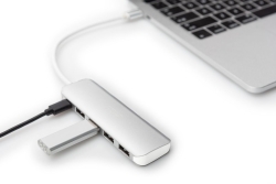 DIGITUS USB-C-Hub 4-Port 3.0->4xA3.0 1xC-PD intgr.Kabel wei